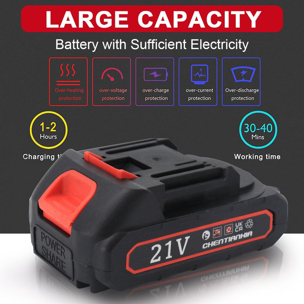 12 Electric Cordless Chainsaw Brushless Handheld Wood Saw And 2 Battery  Charger