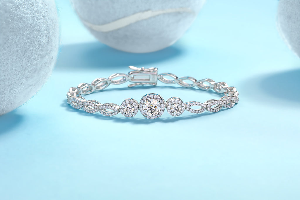 1-carat Luxury And Fashionable Light Luxury Trend Jewelry Silver Bracelet Set With Top-quality Moissanite, S925 Silver Electroplated Platinum