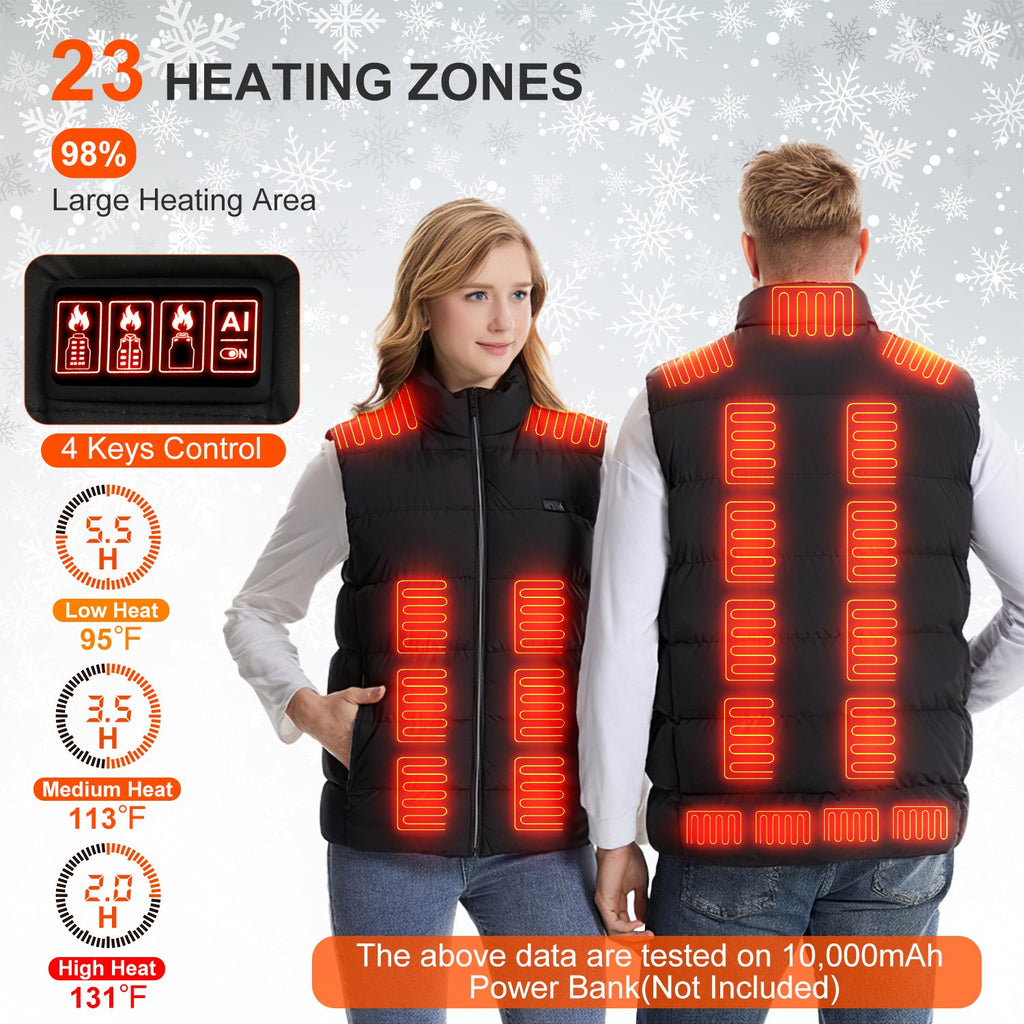 1Pc Heated Vest Men Women Heated Jacket With 23 Heating Zones 3 Heat Levels USB Powered Machine Washable For Winter Hiking Skiing Skating Outdoor Activities