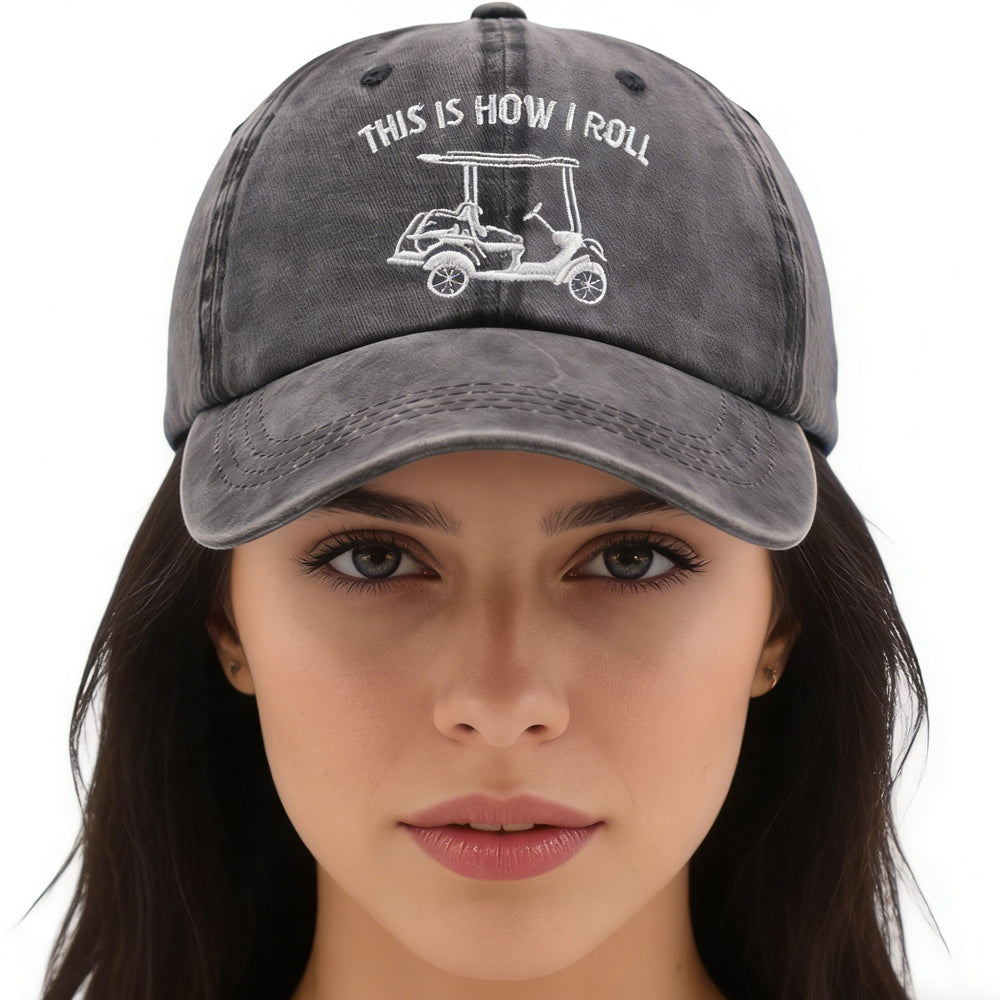 2pcs This Is How I Roll Golf Cart Hat, Funny Golfers Adjustable Cotton Denim Baseball Cap For Men Women