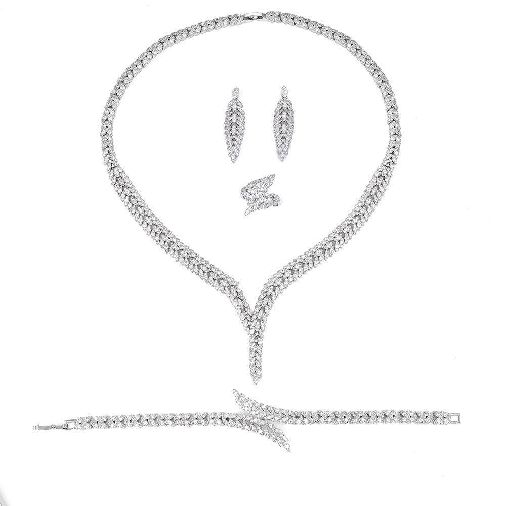 3A Zircon Jewelry Micro Set Full Crystal Necklace And Earrings 4 Piece Set For Weddings And Banquets