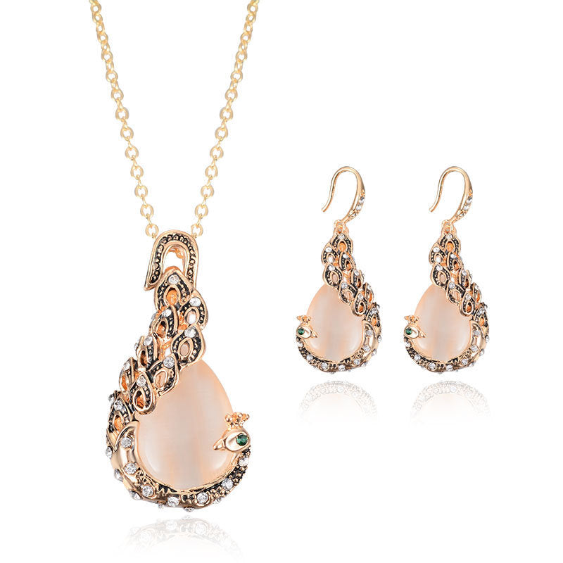 Bridal Jewelry Peacock Gem Necklace Earrings