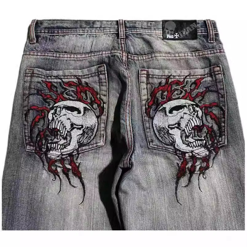 American Retro Worn Looking Washed-out Jeans Men's Wide-leg Workwear Design Casual