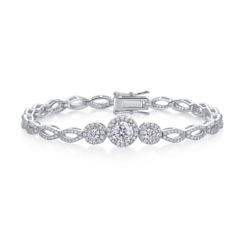 1-carat Luxury And Fashionable Light Luxury Trend Jewelry Silver Bracelet Set With Top-quality Moissanite, S925 Silver Electroplated Platinum