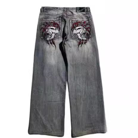 American Retro Worn Looking Washed-out Jeans Men's Wide-leg Workwear Design Casual
