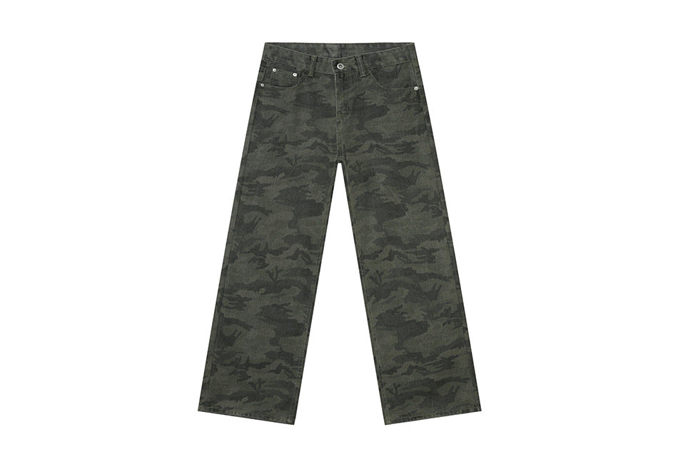 Camouflage Basic Style Straight Washed Jeans