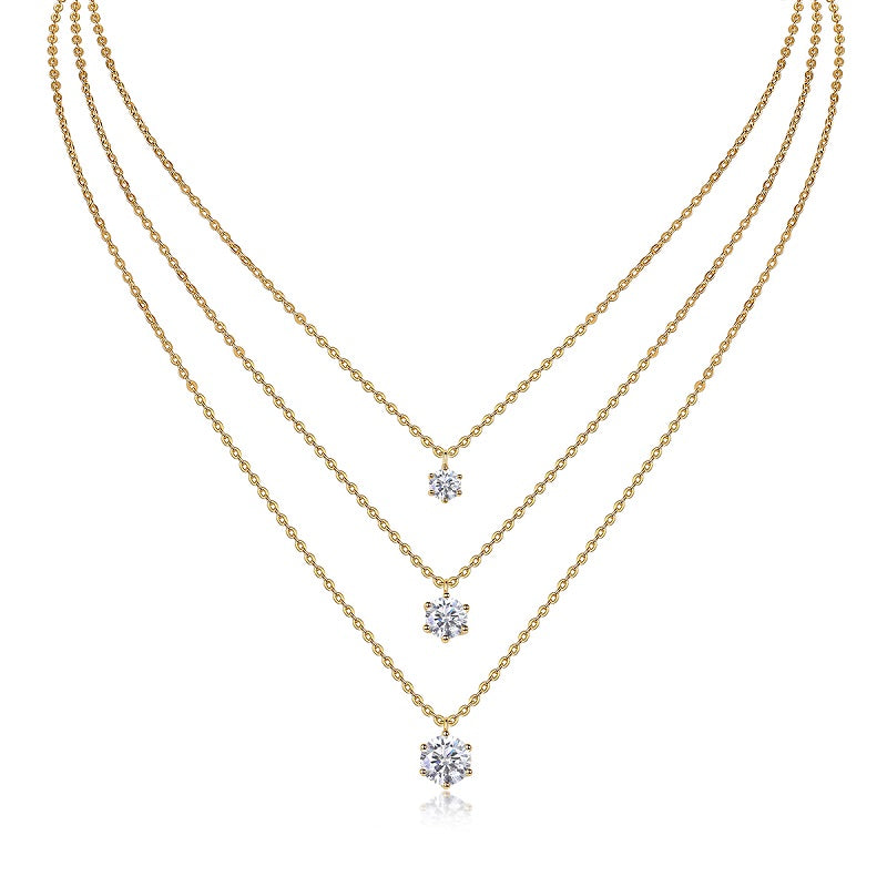 2-carat Luxury Fashion Minimalist Trend Jewelry Silver Pendant Necklace With Top-quality Moissanite, S925 Silver Electroplated With Gold