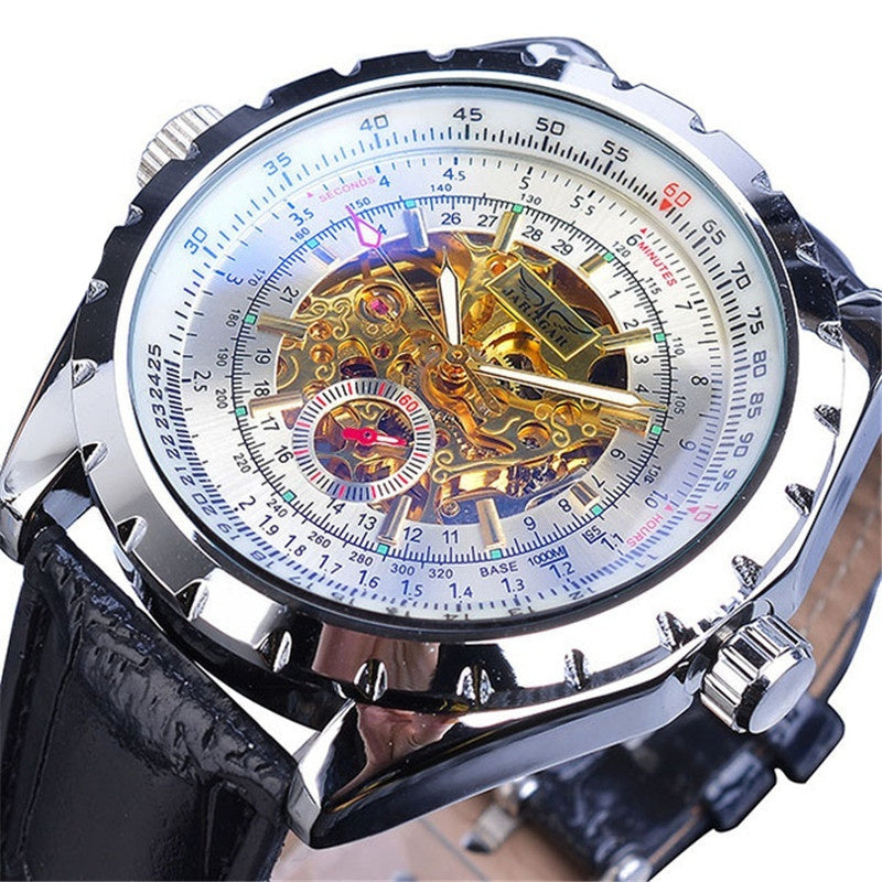 Business-Casual Blue Glass Hollowed-Out Large-Dial Automatic Mechanical Watch