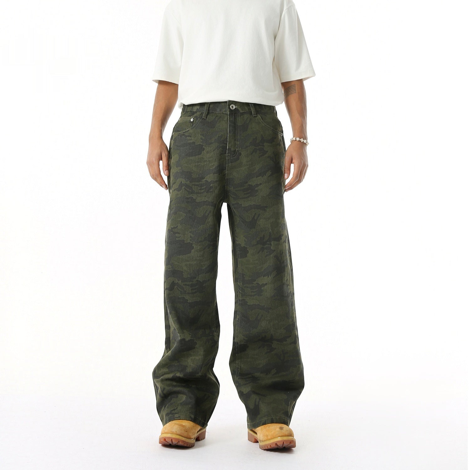 Camouflage Basic Style Straight Washed Jeans
