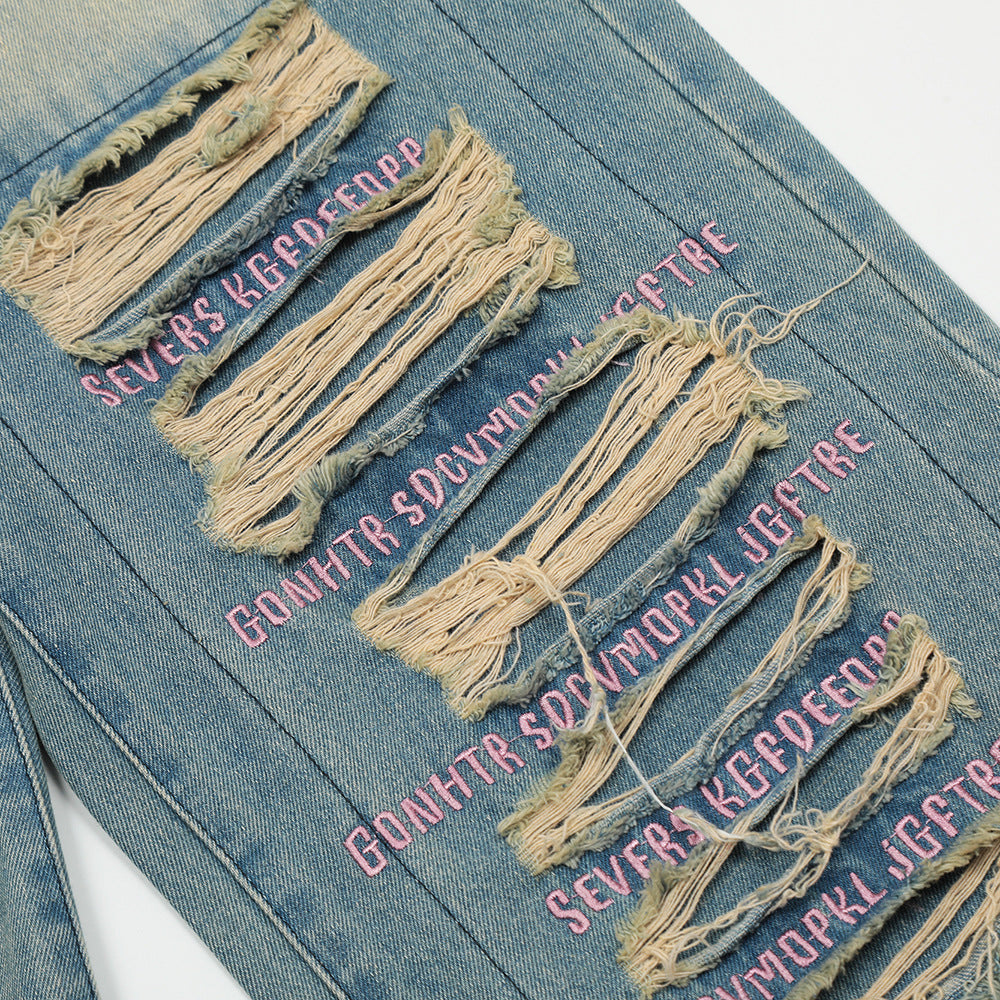 Beggar Ripped Patch Embroidered Letter Jeans
