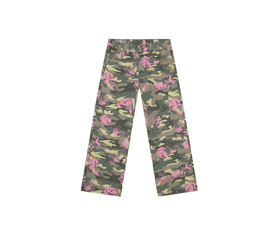 Camouflage Basic Style Straight Washed Jeans