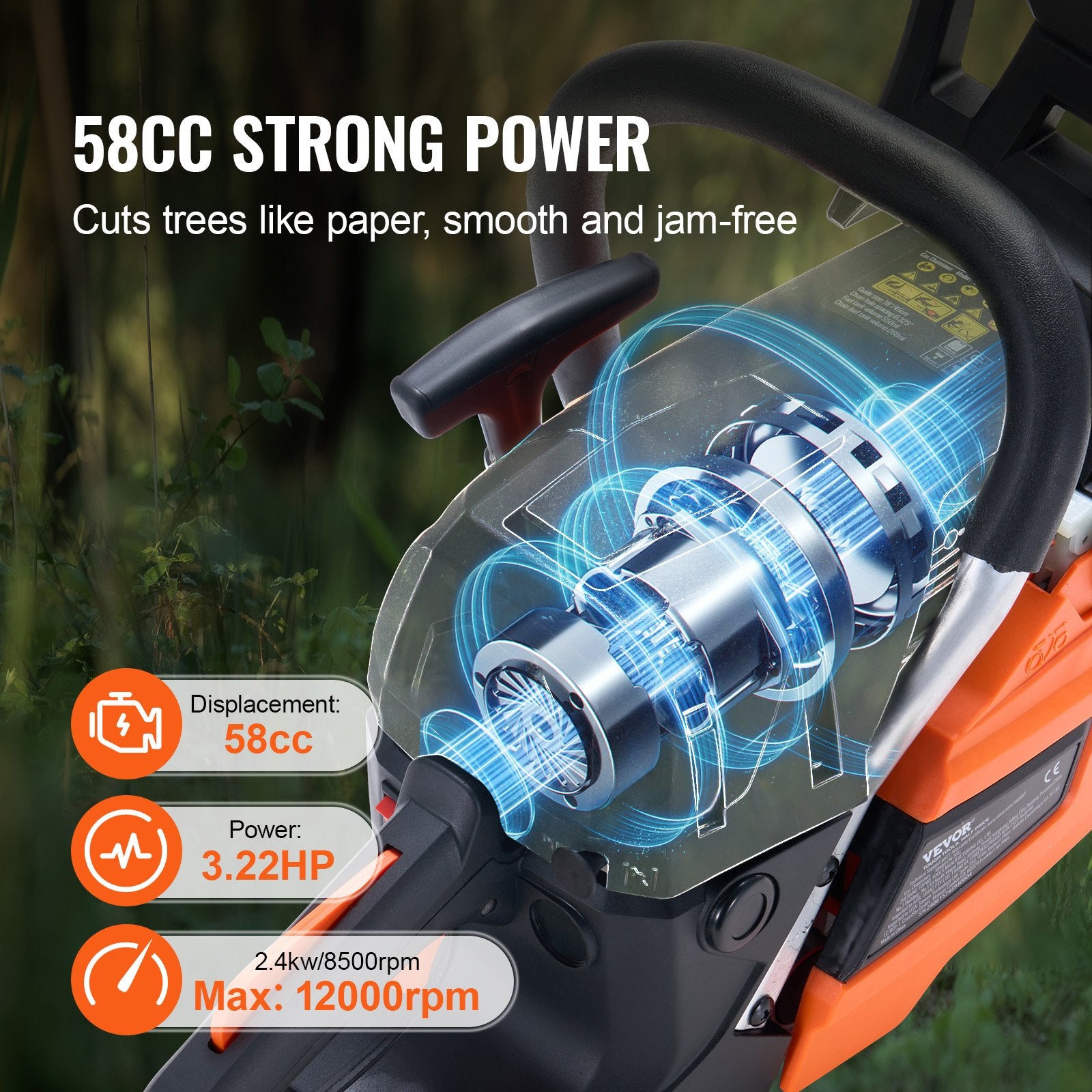 58CC 20' Gasoline Chainsaw Gas Powered Wood Cutting Engine Gas Chain Saw