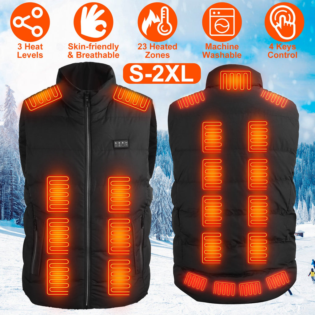 1Pc Heated Vest Men Women Heated Jacket With 23 Heating Zones 3 Heat Levels USB Powered Machine Washable For Winter Hiking Skiing Skating Outdoor Activities