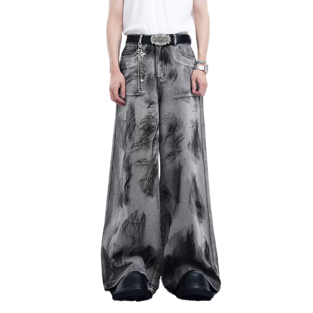 American Street Graffiti Padded Shoulder Sleeveless Denim Coat