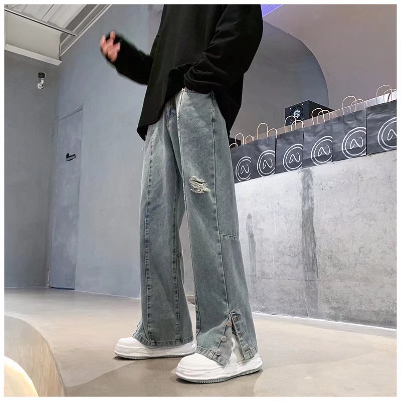 American Letter Embroidered Jeans High Street Fashion Brand Hip Hop Straight-leg Pants