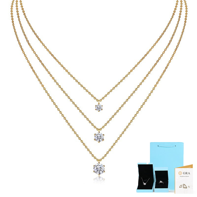 2-carat Luxury Fashion Minimalist Trend Jewelry Silver Pendant Necklace With Top-quality Moissanite, S925 Silver Electroplated With Gold