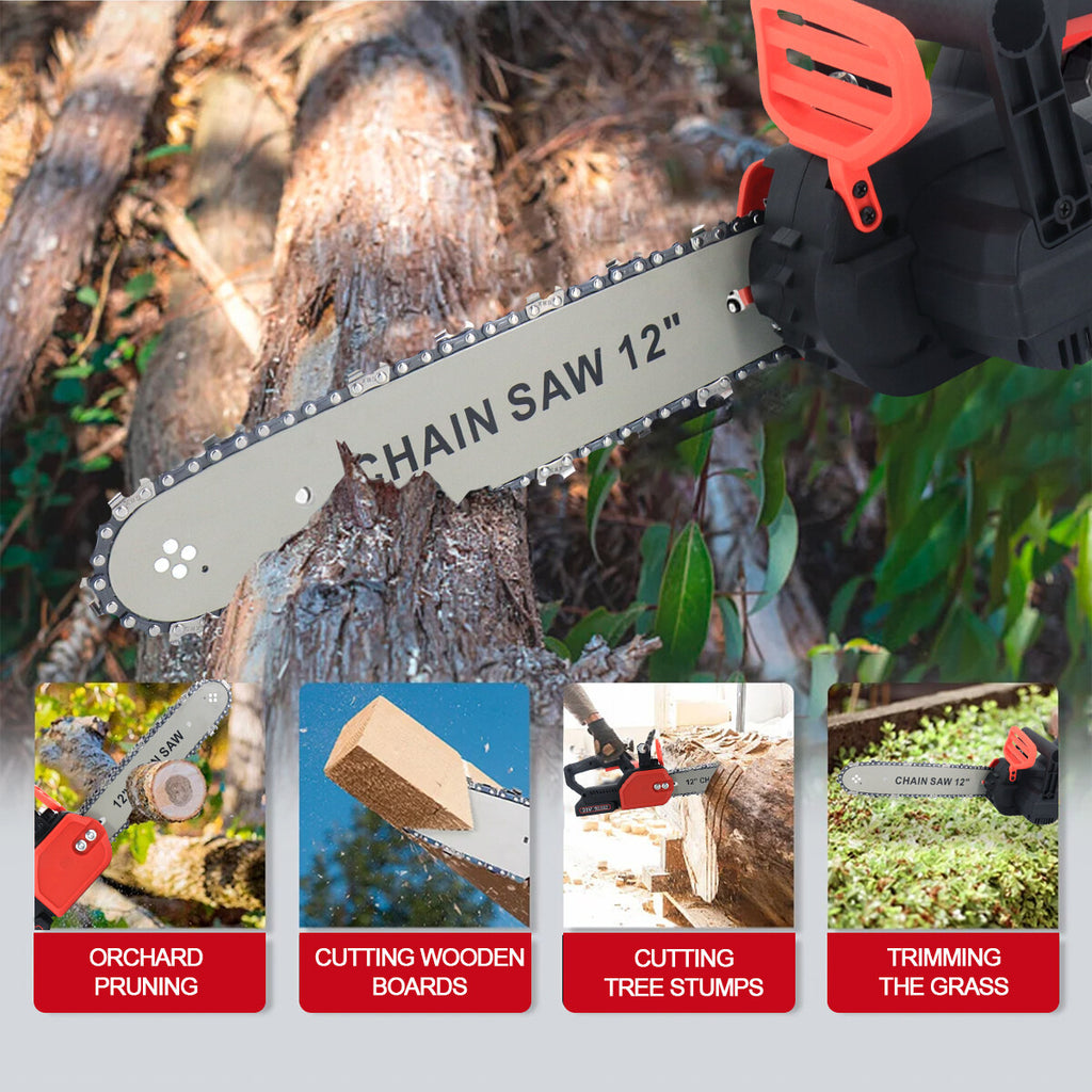 12 Electric Cordless Chainsaw Brushless Handheld Wood Saw And 2 Battery  Charger