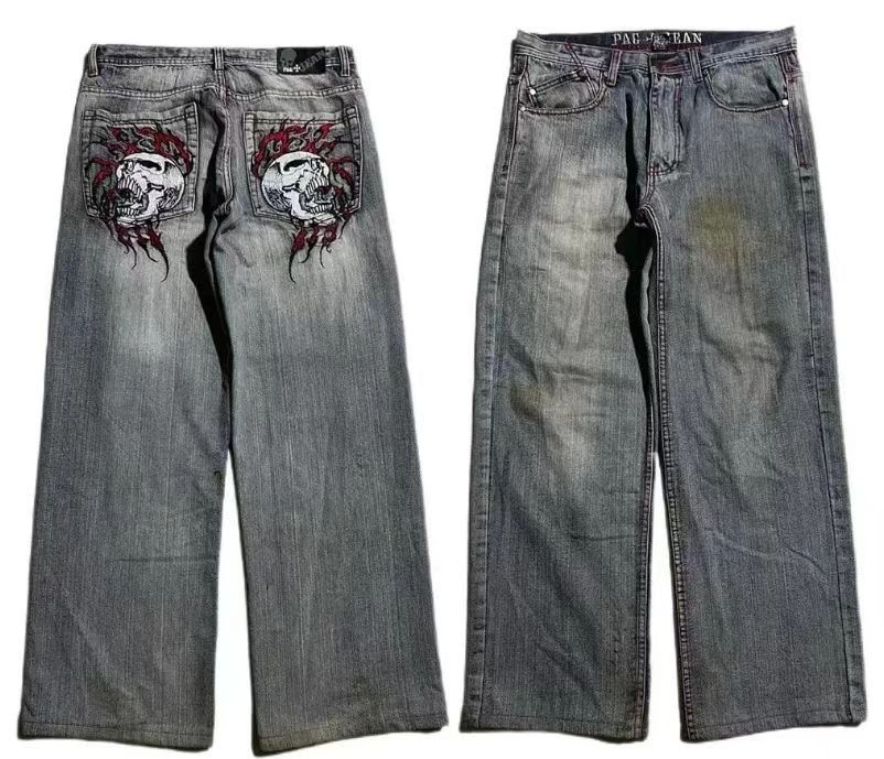 American Retro Worn Looking Washed-out Jeans Men's Wide-leg Workwear Design Casual