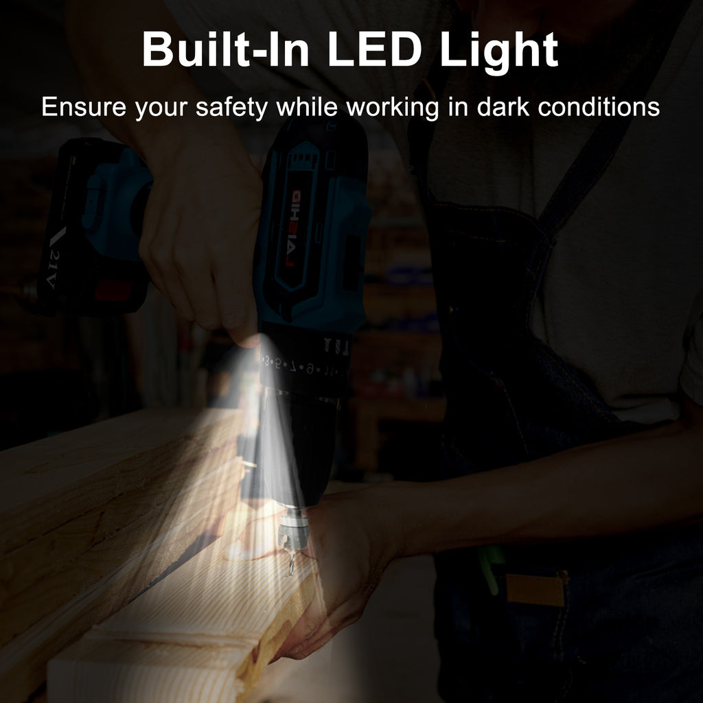 1Pack Cordless Drill Set With 2Pcs 21V Batteries And Charger 2 Variable Speeds Keyless Chuck 265lnLbs 25 And 3 Torque Positions Included 24Pcs Drill Bits For Home Car Repair Handmade