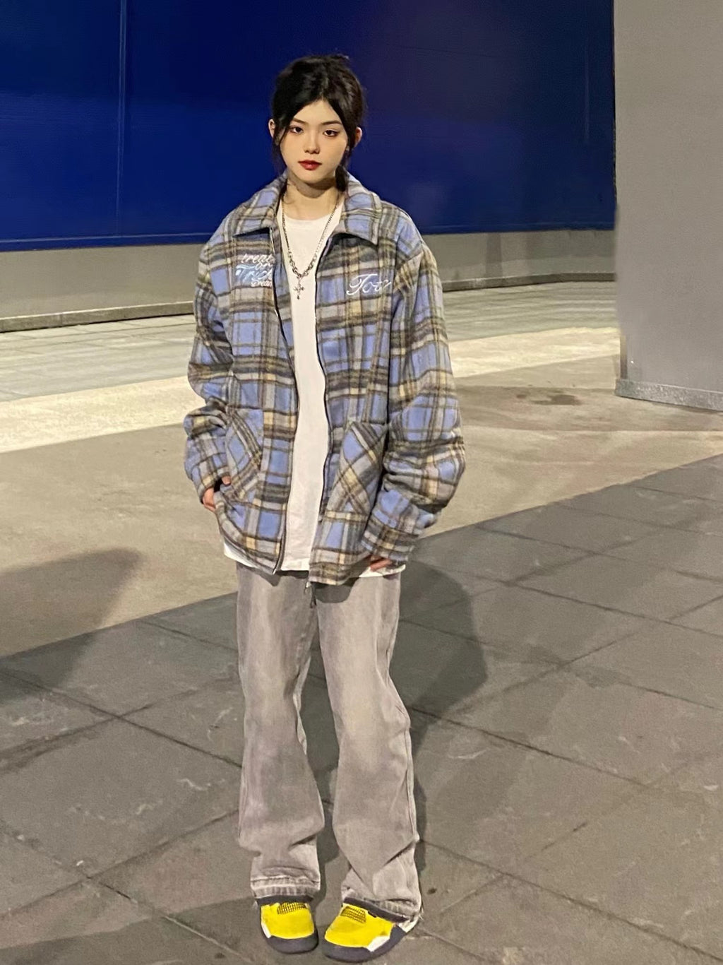 American Retro Street Wash Made Old Raw Edge Haze Gray Straight Leg Jeans