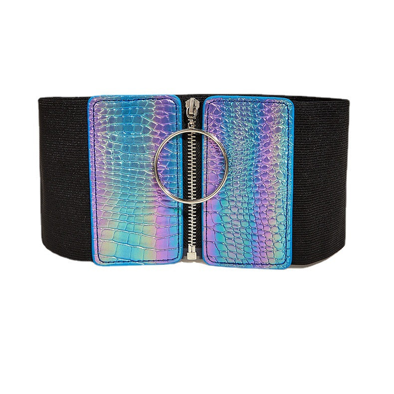 All Match Women's Round Buckle Elastic Belt