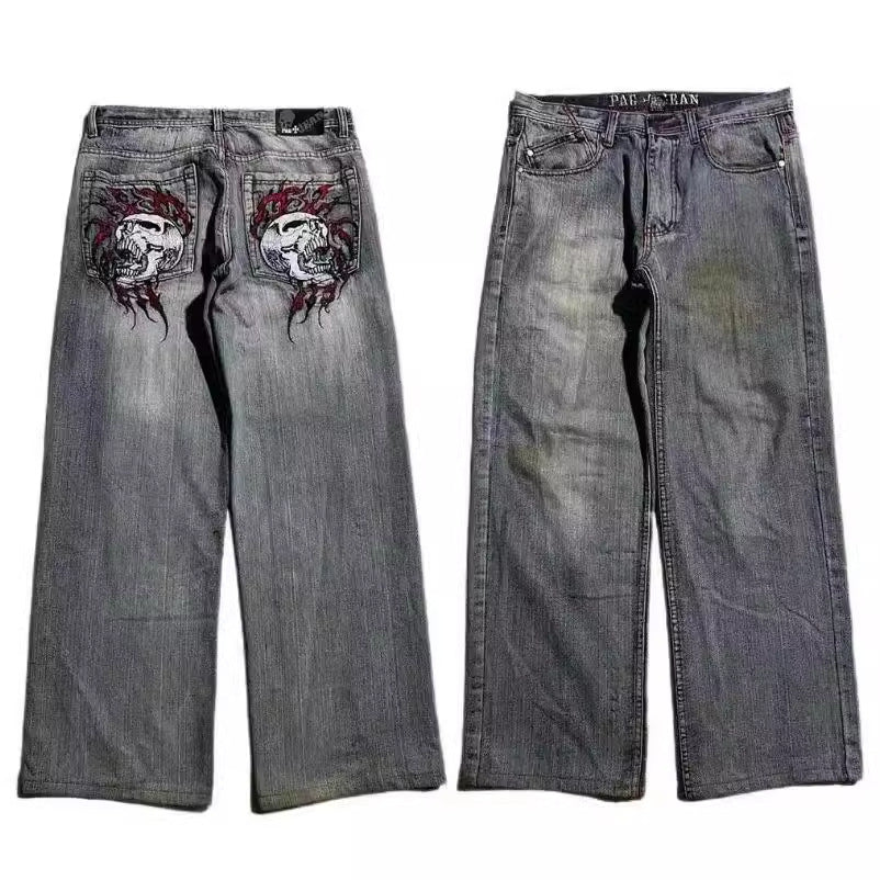 American Retro Worn Looking Washed-out Jeans Men's Wide-leg Workwear Design Casual