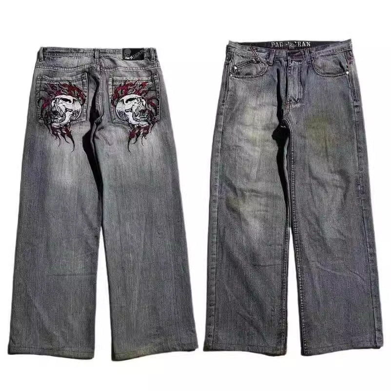 American Retro Worn Looking Washed-out Jeans Men's Wide-leg Workwear Design Casual