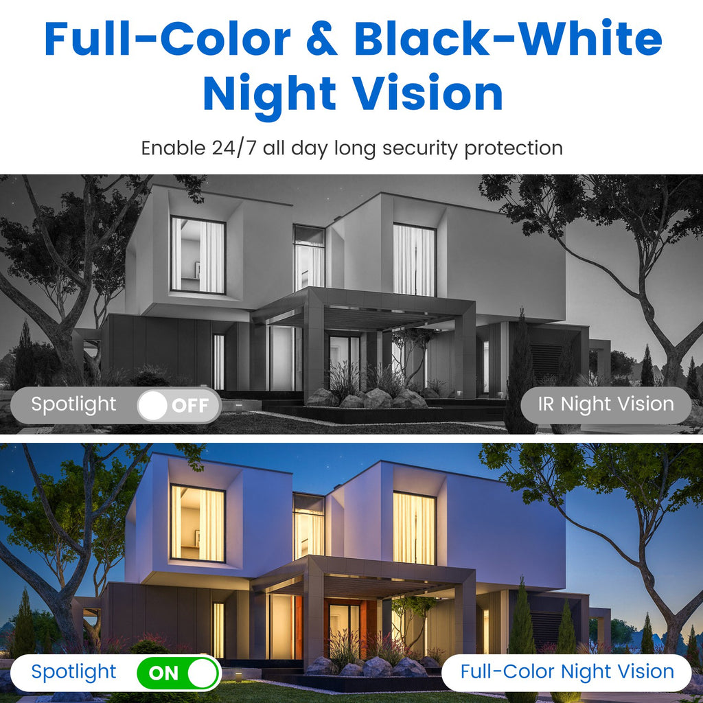 1080P HD 4-Lens Security Camera 360 Degree View WiFi Pan & Tilt Surveillance Camera With Full Color Night Vision Auto Motion Tracking 2-Way Audio Spotlights IP66 Waterproof Max 128G Not Included