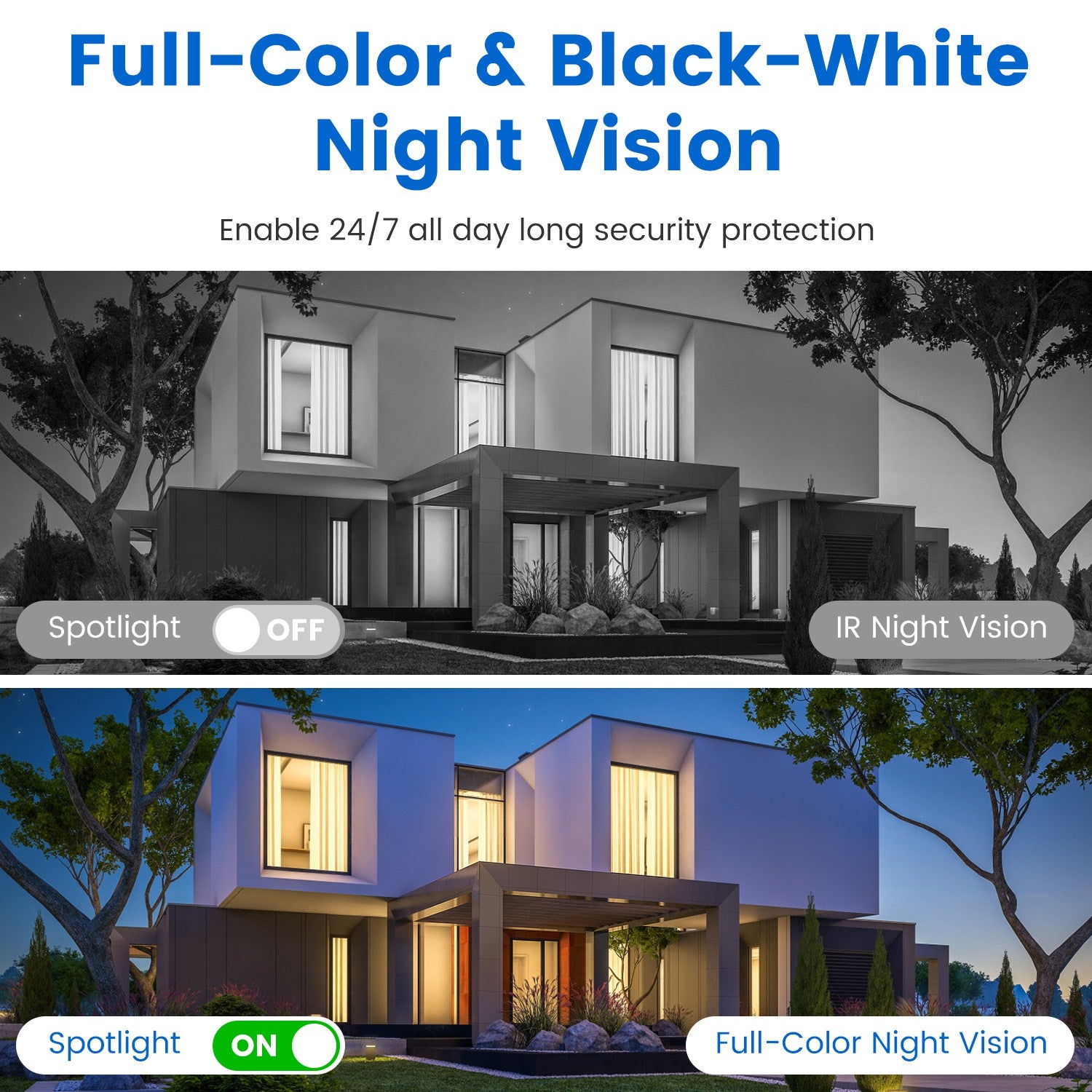 1080P HD 4-Lens Security Camera 360 Degree View WiFi Pan & Tilt Surveillance Camera With Full Color Night Vision Auto Motion Tracking 2-Way Audio Spotlights IP66 Waterproof Max 128G Not Included