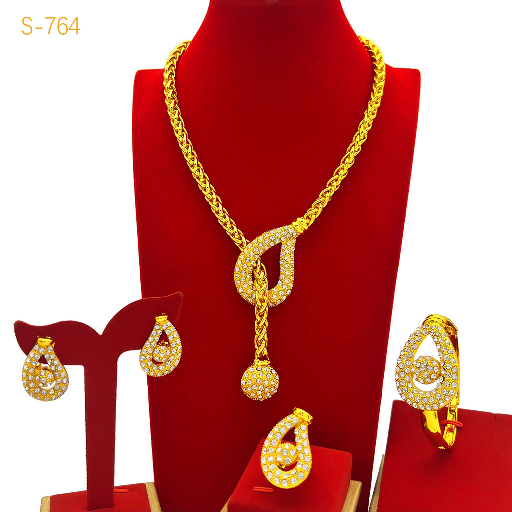 Best-selling Dubai Bride 24k Gold-plated Necklace Bracelet Earring Ring Four-piece Set