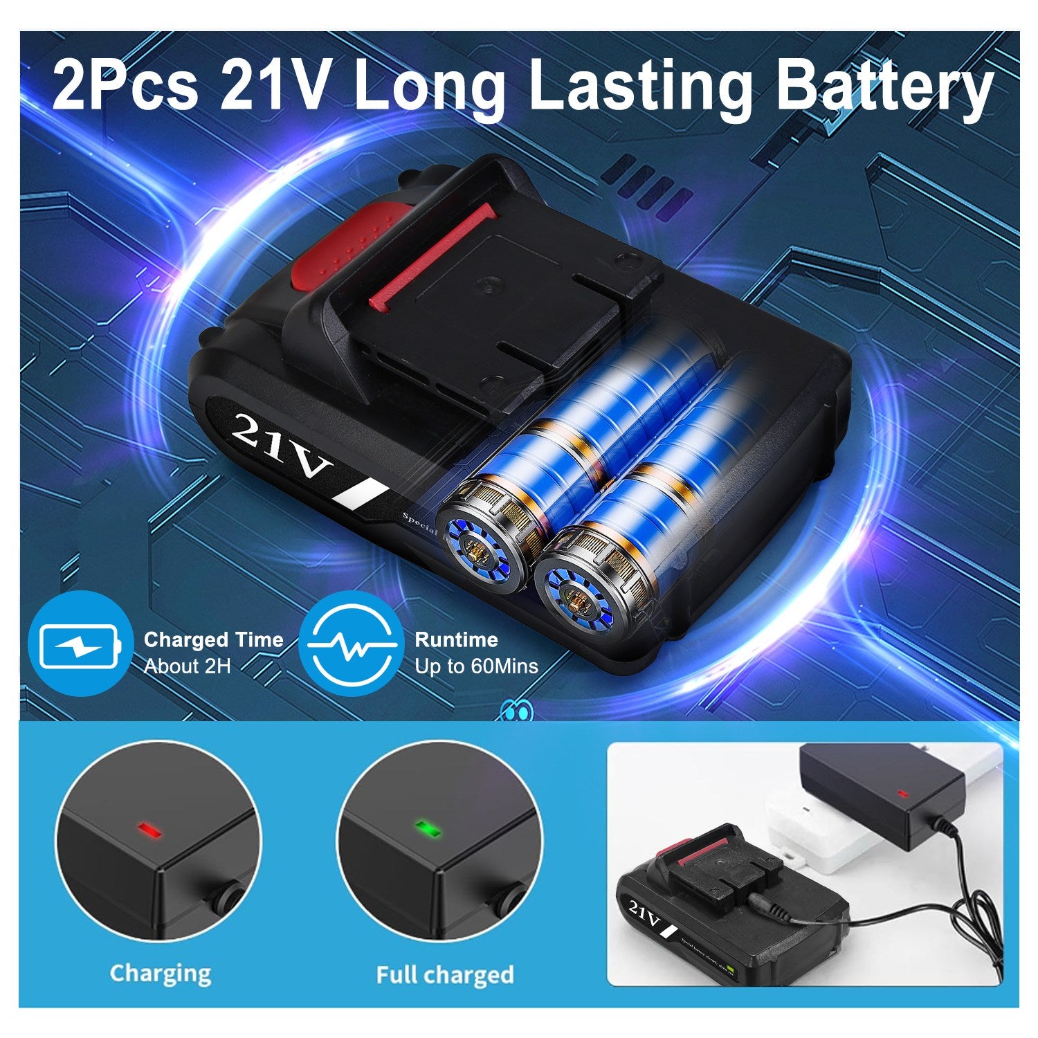 1Pack Cordless Drill Set With 2Pcs 21V Batteries And Charger 2 Variable Speeds Keyless Chuck 265lnLbs 25 And 3 Torque Positions Included 24Pcs Drill Bits For Home Car Repair Handmade